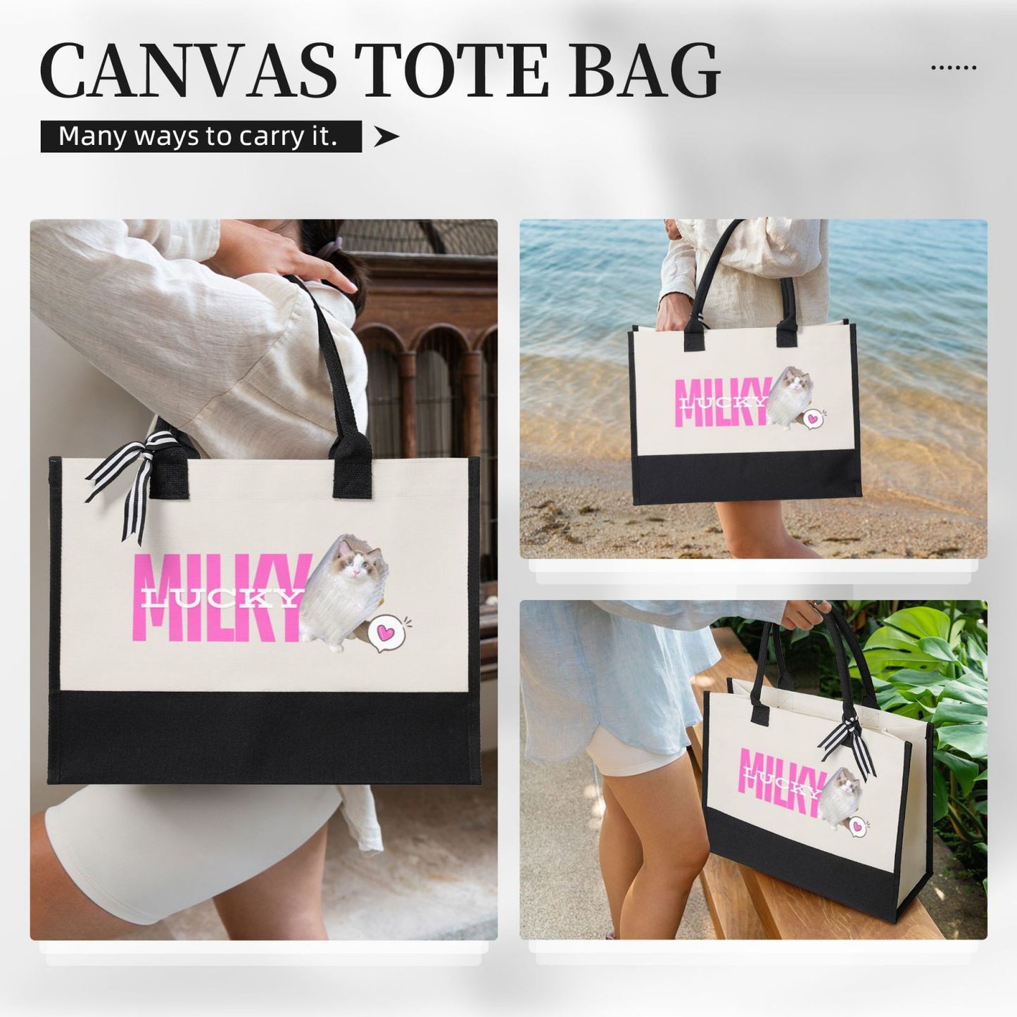 Customized Pet Photo Spliced Color Tote Bag