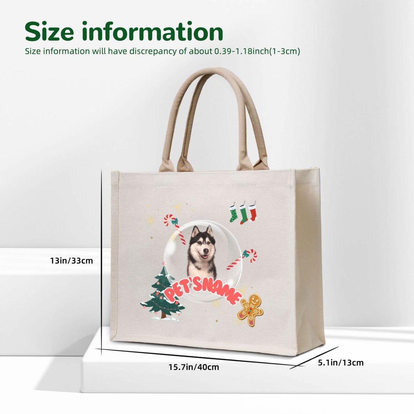 Customized Pet Photo Christmas Canvas Bag Tote Bag