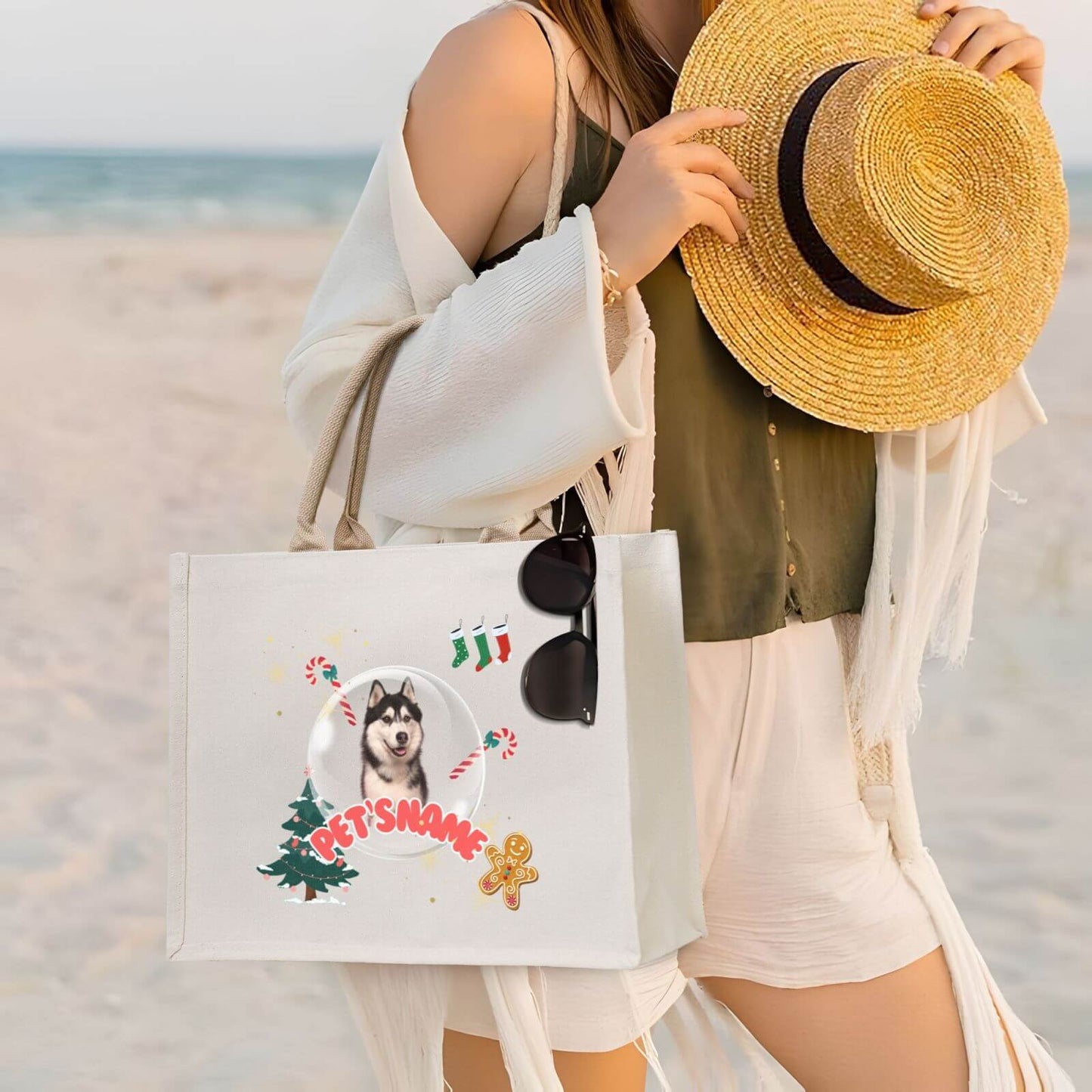 Customized Pet Photo Christmas Canvas Bag Tote Bag