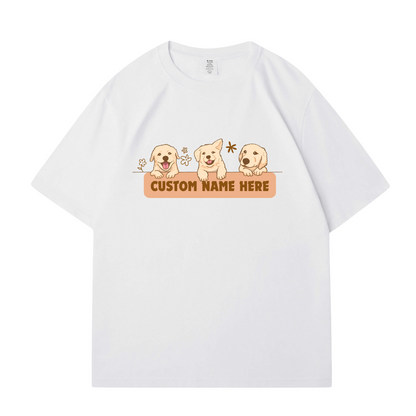 Cute Cartoon Golden Retriever Custom Pet's Name T-Shirt