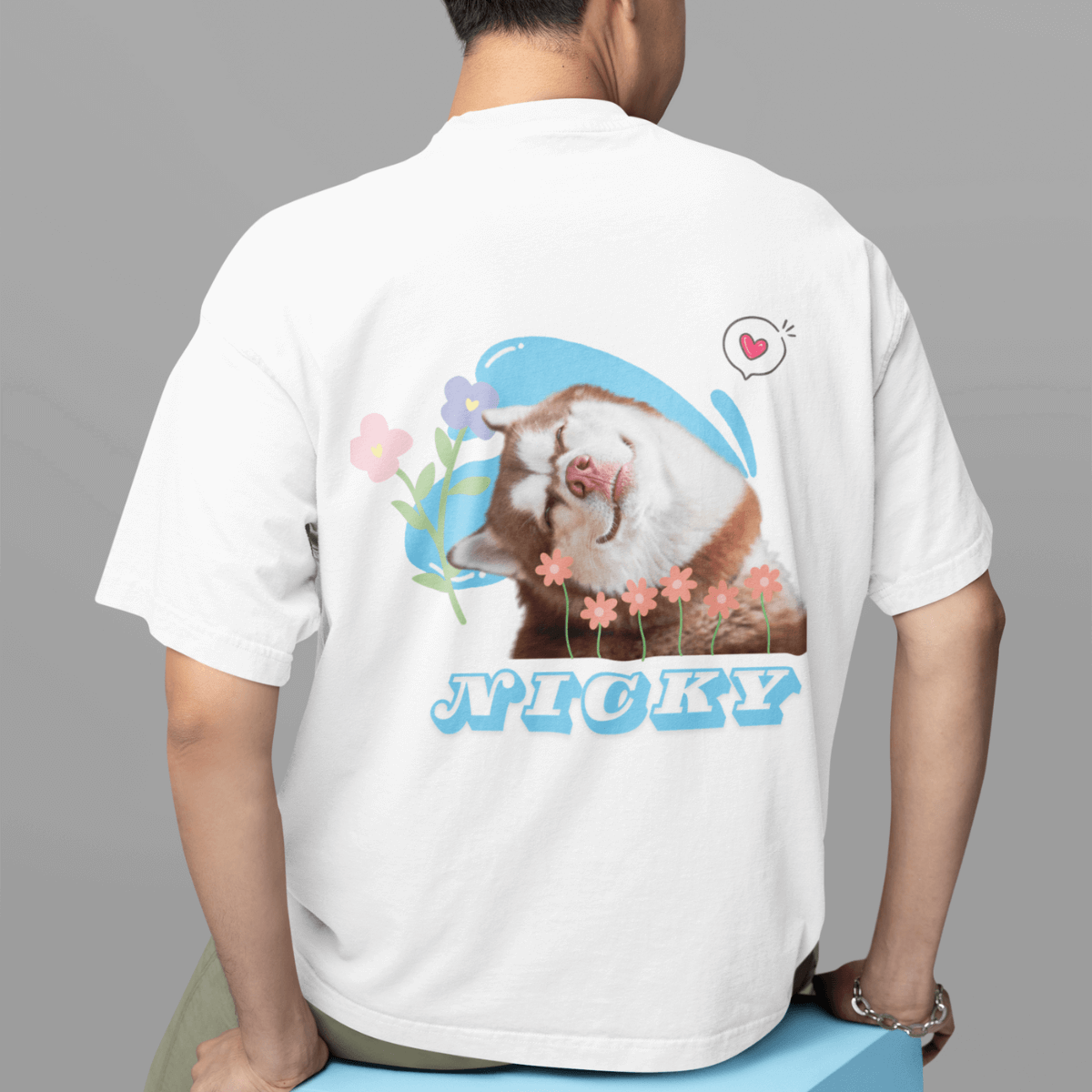 Wave Flowers Custom Back Printing Pet T-Shirt