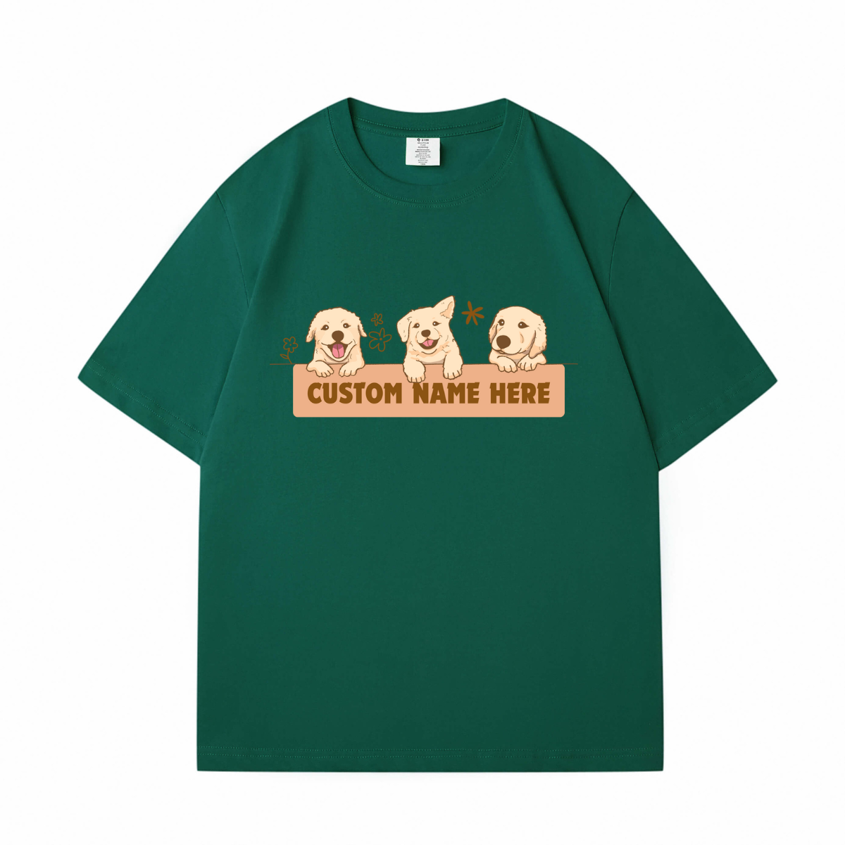 Cute Cartoon Golden Retriever Custom Pet's Name T-Shirt