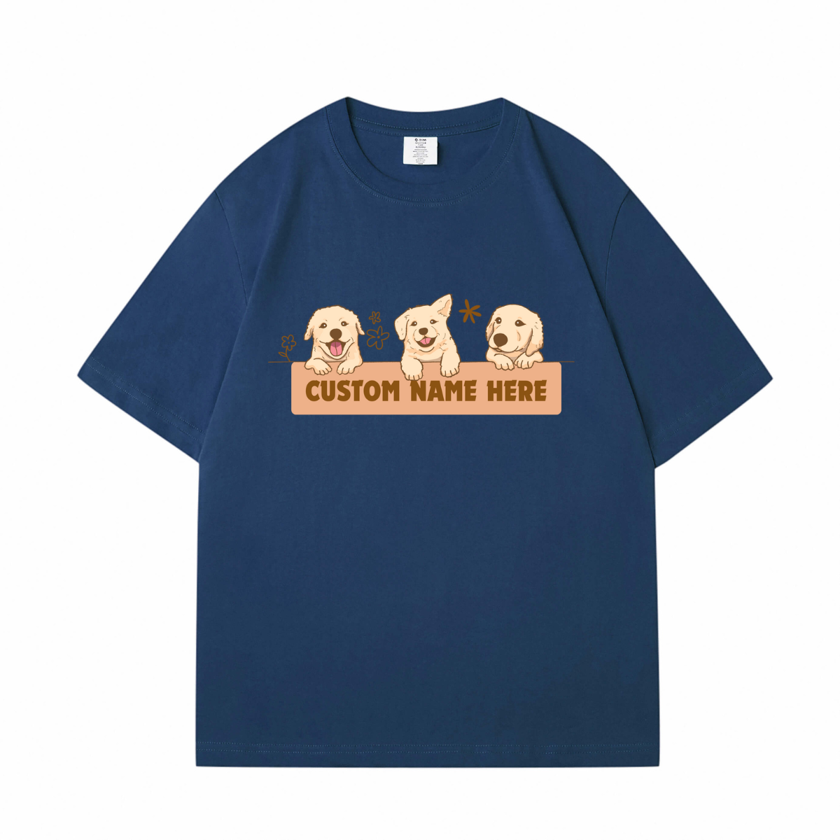 Cute Cartoon Golden Retriever Custom Pet's Name T-Shirt